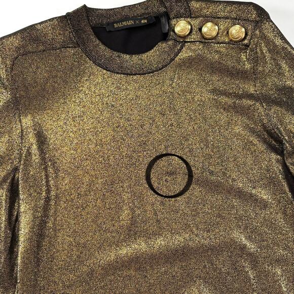 Balmain x H&M Metallic Gold Knit Long Sleeve Top Size 6 - Picture 11 of 11